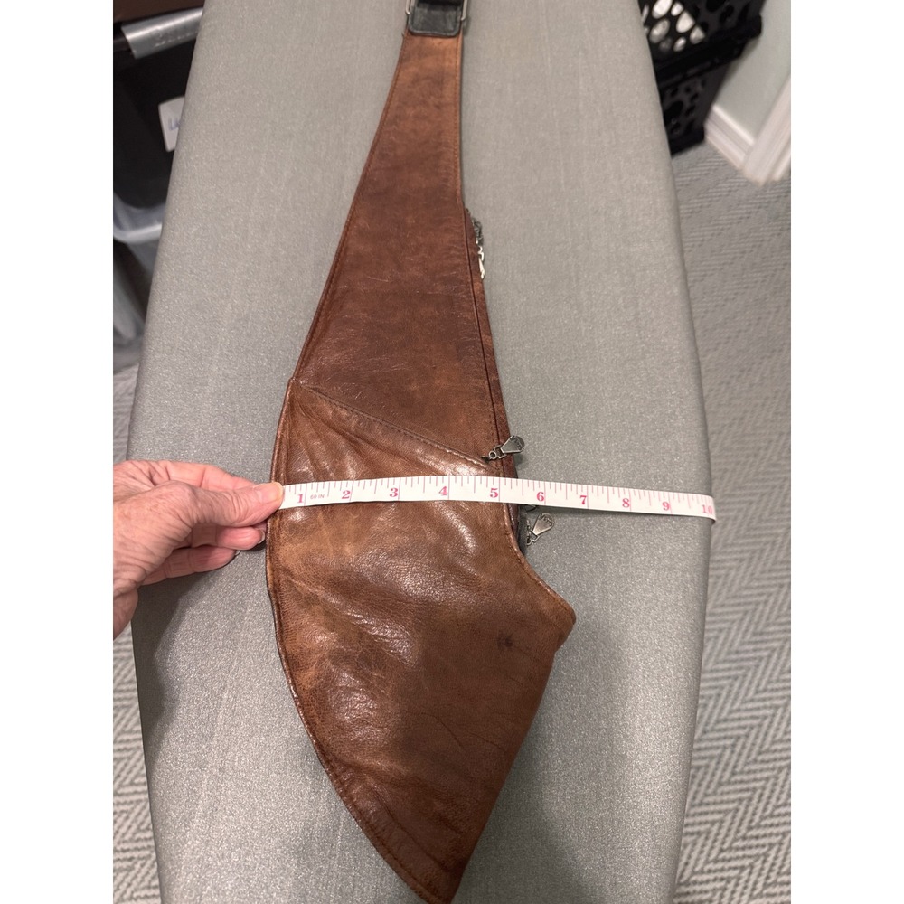 Sash Genuine Leather Shoulder Bag Brown Distressed Hobo Style - Picture 12 of 14